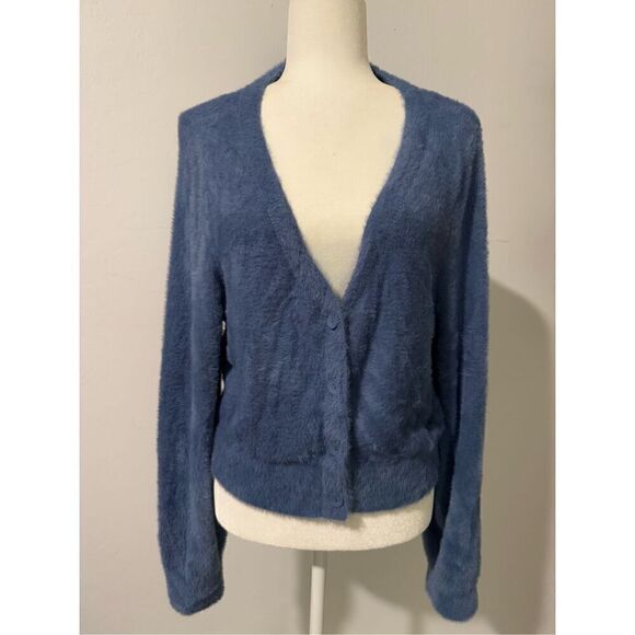 Aerie Blue Fuzzy cropped cardigan L - Picture 2 of 7